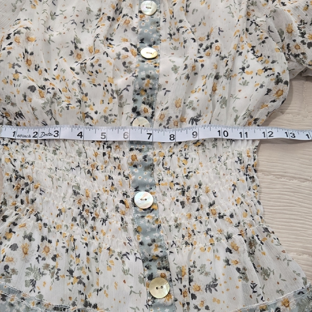 fig and flower Floral Tiered Long Sleeve Midi Dress in White, Blue, Brown - Picture 8 of 9